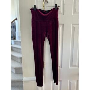 Spanx Red Burgundy Crushed Velvet Full Length Leggings